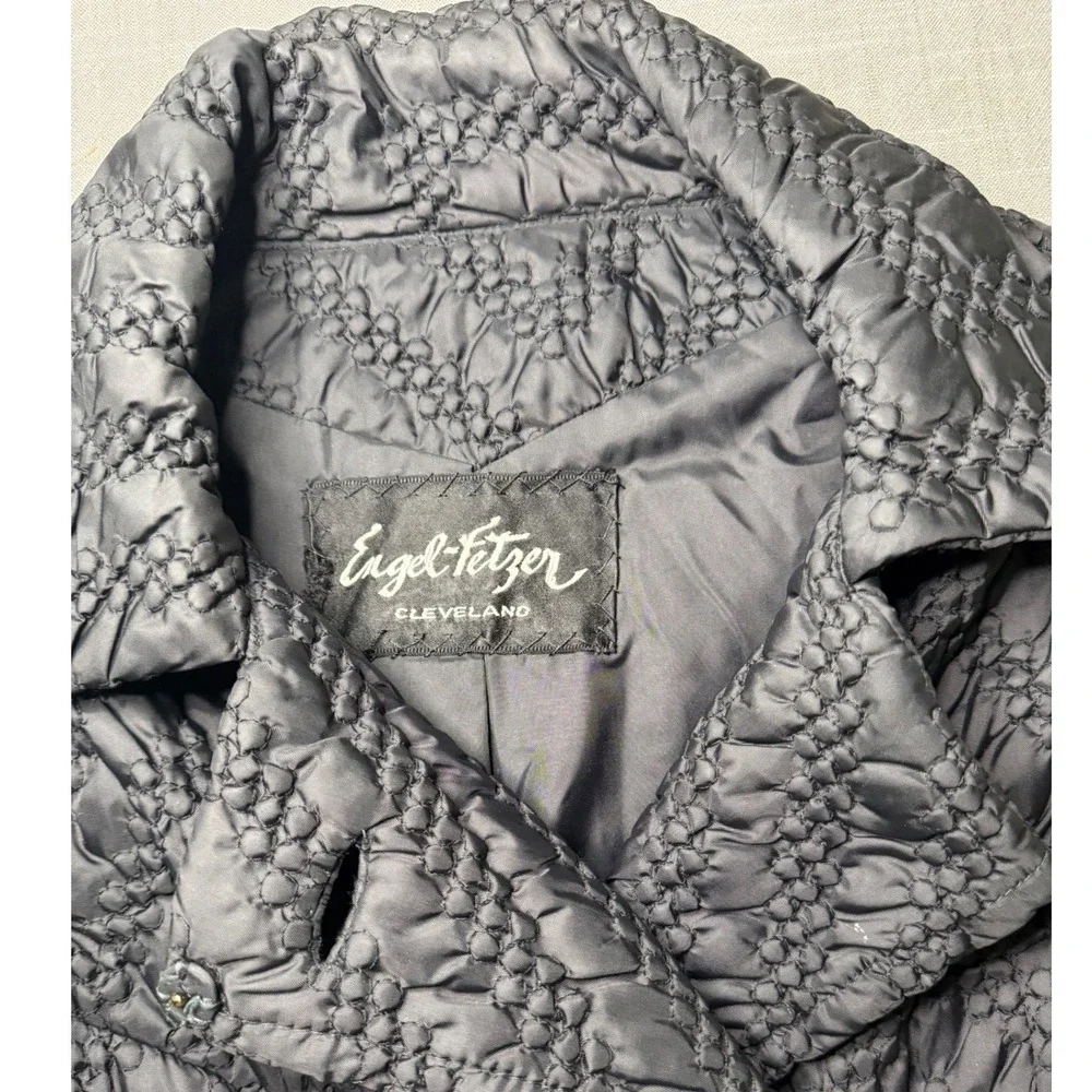 Vintage Engel-Fetzer Cleveland Quilted Chevron Double Breasted Coat Black